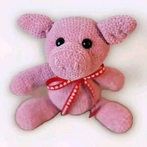 Handmade Pink Pig 10" Plush Folk Art Quirky Amigurumi Crochet Plushie Piggy Farm